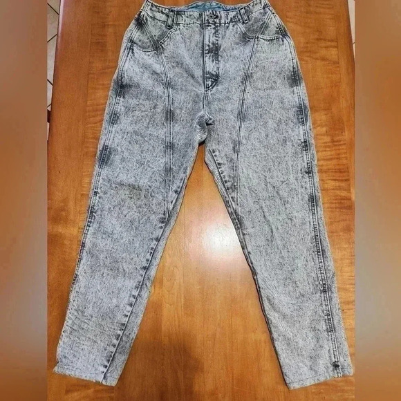 Lee Vintage 80's Gray Acid Wash High Waisted Tapered Leg Jeans Size 13 Mom Jeans - Picture 1 of 9